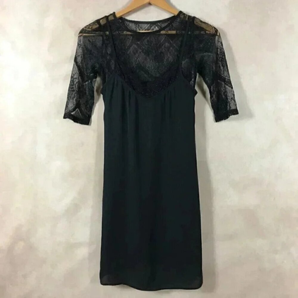 Black Mini Slip Dress With Lace Top XXS